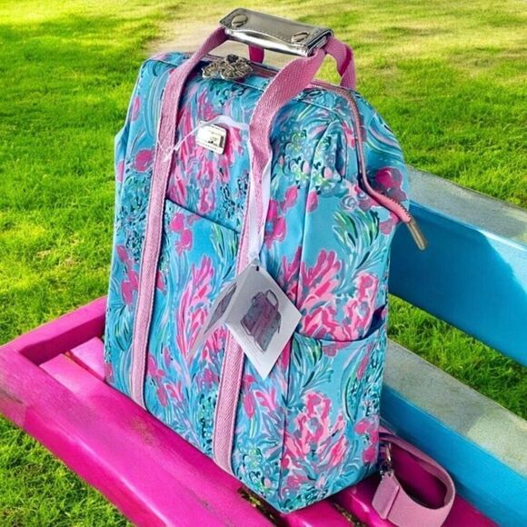 NWT Lilly Pulitzer backpack cooler pink green blue Best fishes lunch beach bag main image 8